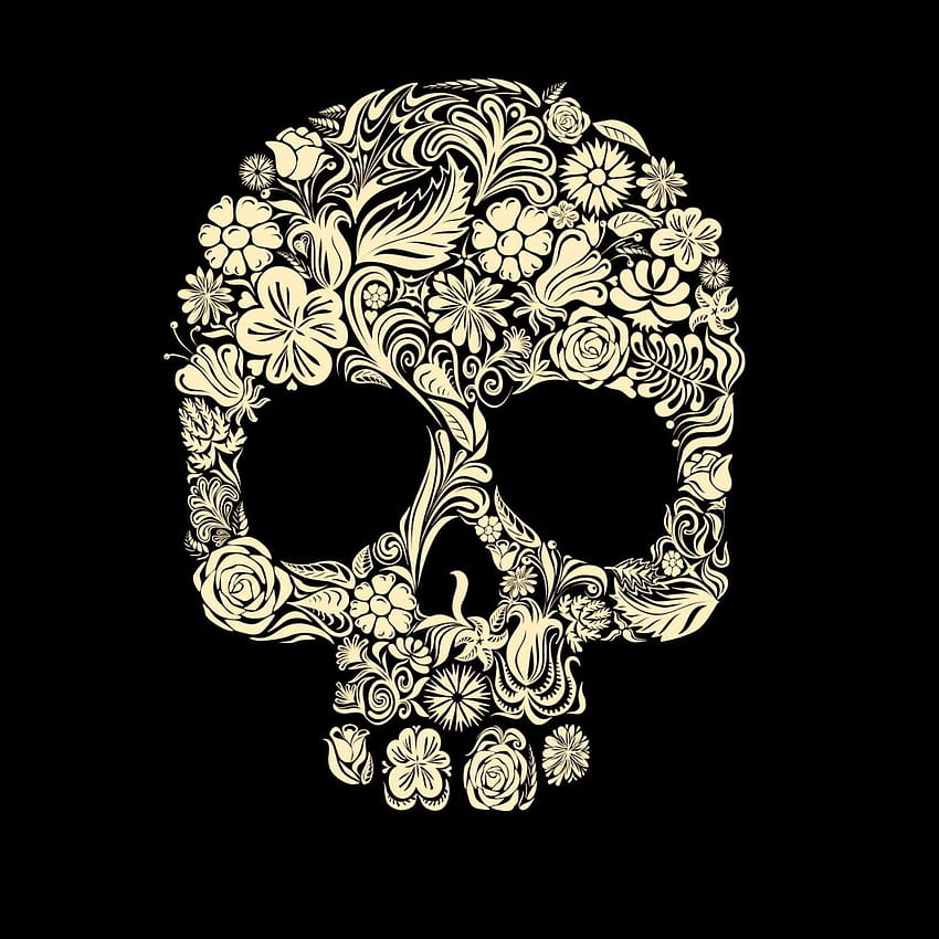Calavera Illustration White Floral Skull Mandala • Pour vous, crâne triste Fond d'écran de téléphone HD