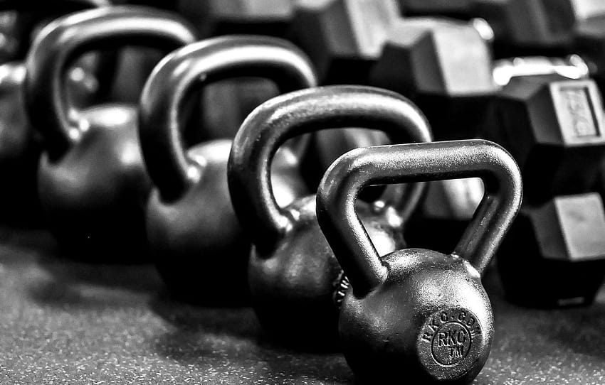 metal, black and white, gym, Russian dumbbells , section стиль, gym black HD wallpaper