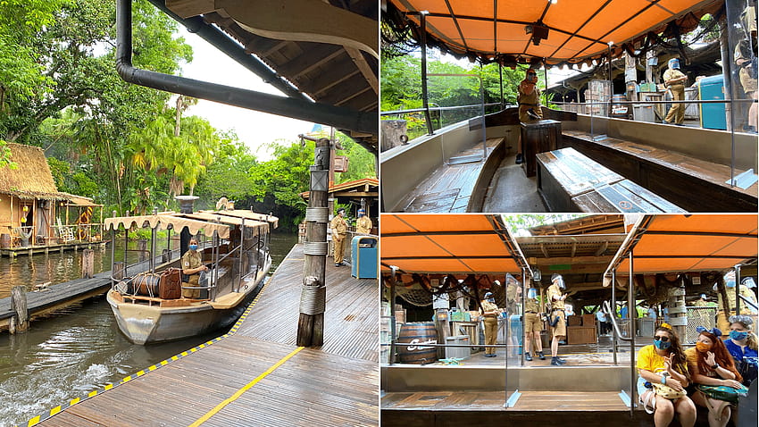 : ジャングル クルーズがマジック キングダムで再開し、各ボートに新しい仕切り、看板、安全対策が施されています 高画質の壁紙