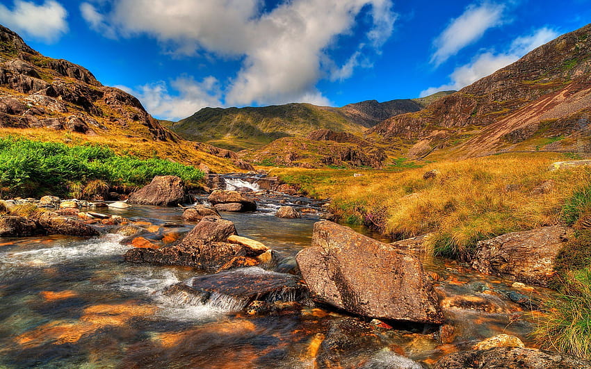 stones, mountains, summer, mountain stream, river, clear skies with resolution 2560x1600. High Quality, summer stream HD wallpaper