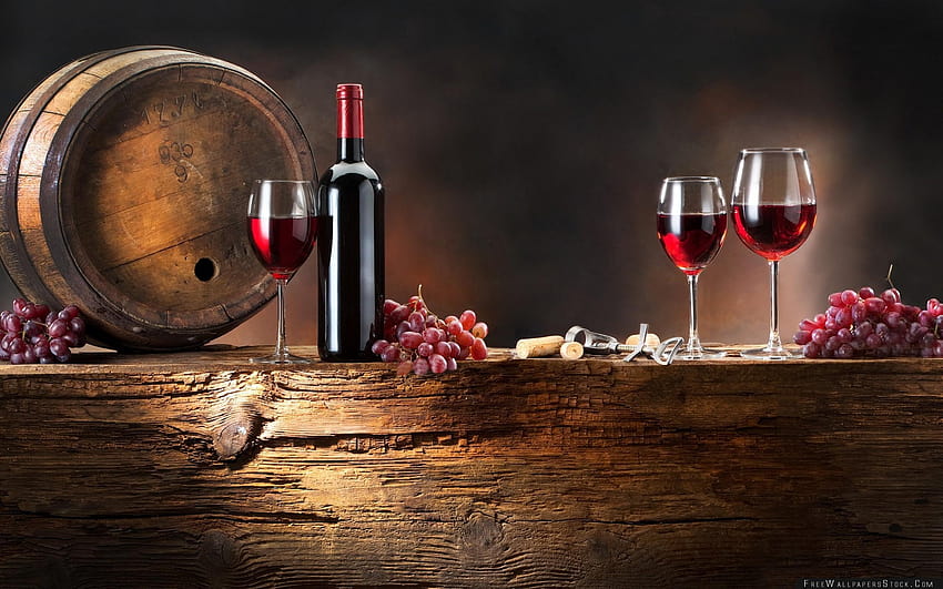 Vin Raisins Boire Tonneau Verres Bouteille, bouteilles de vin Fond d'écran HD