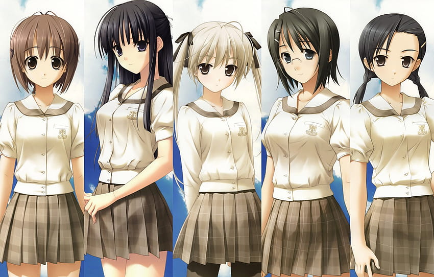 uniforme scolastica, Yosuga no Sora, Nao Orihime, Kazuha Migiwa, Sora Kasugano, Akira Natsume, devochki, Kozue, Kuranaga , sezione прочее Sfondo HD