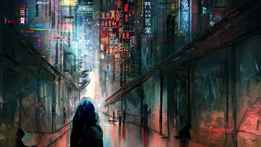 1366x768 Resolution Woman in Cyberpunk City 1366x768 Resolution Wallpaper -  Wallpapers Den