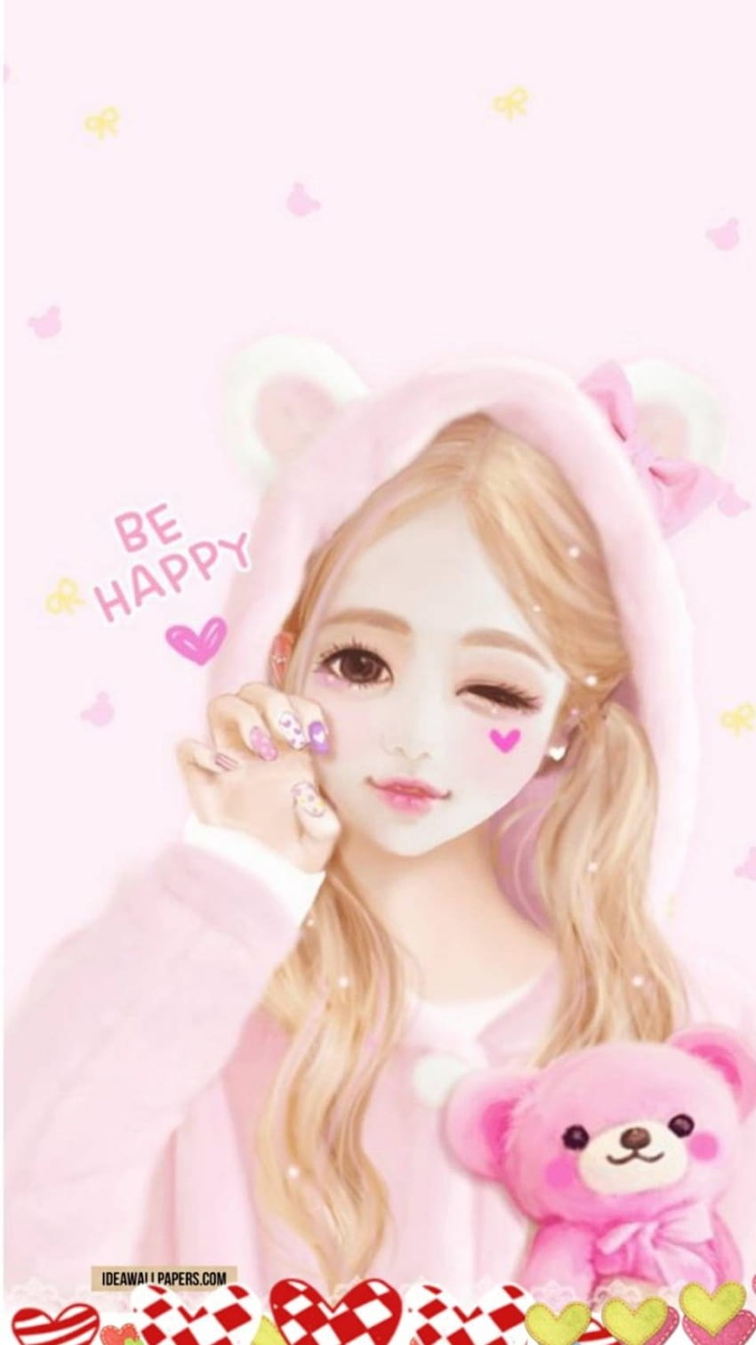 Cute Cartoon Girl Light Pink For Phone มือถือการ์ตูนสาวน่ารัก วอลล์เปเปอร์โทรศัพท์ HD
