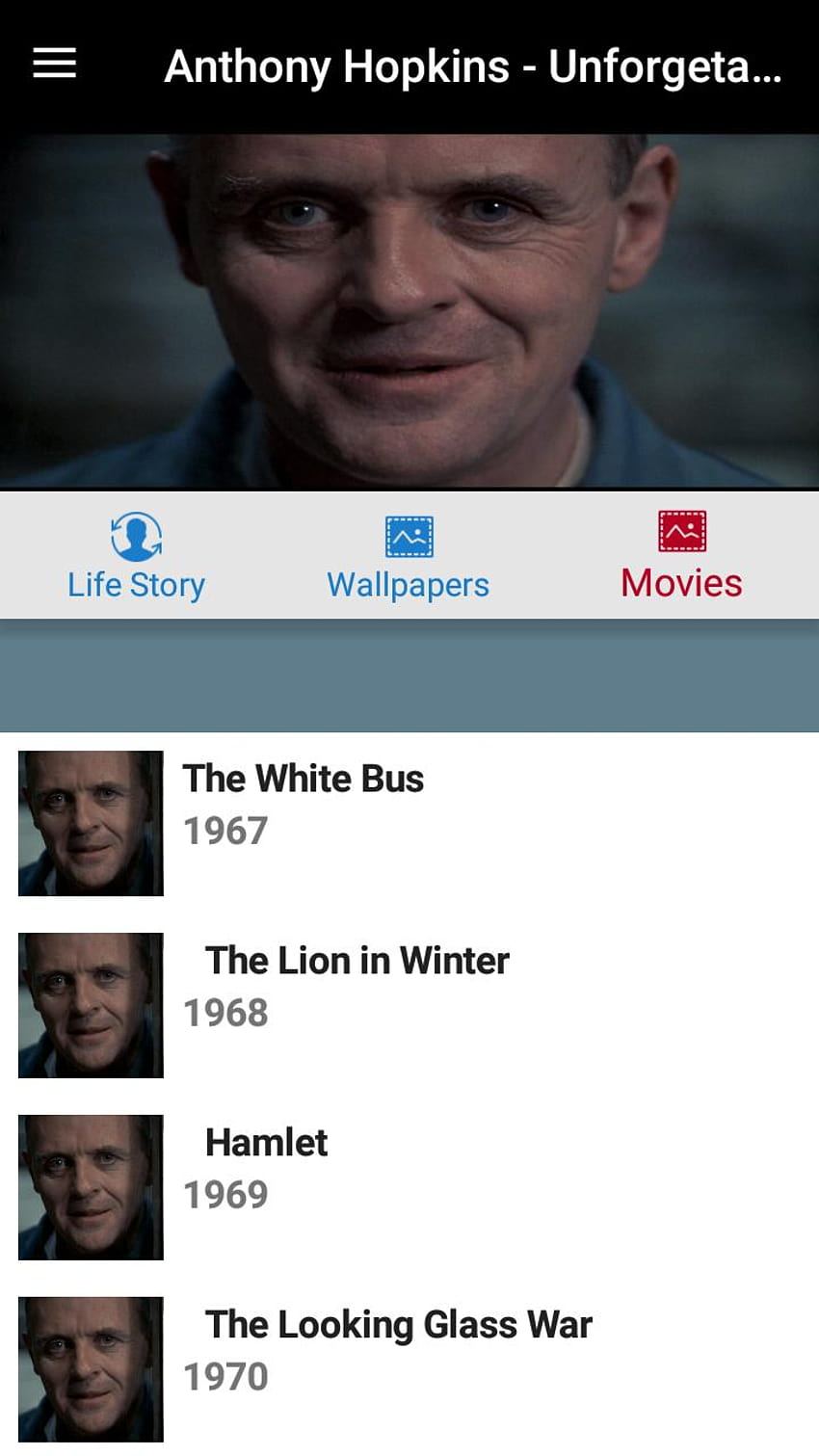 Anthony Hopkins Life Story Películas para Android fondo de pantalla del teléfono
