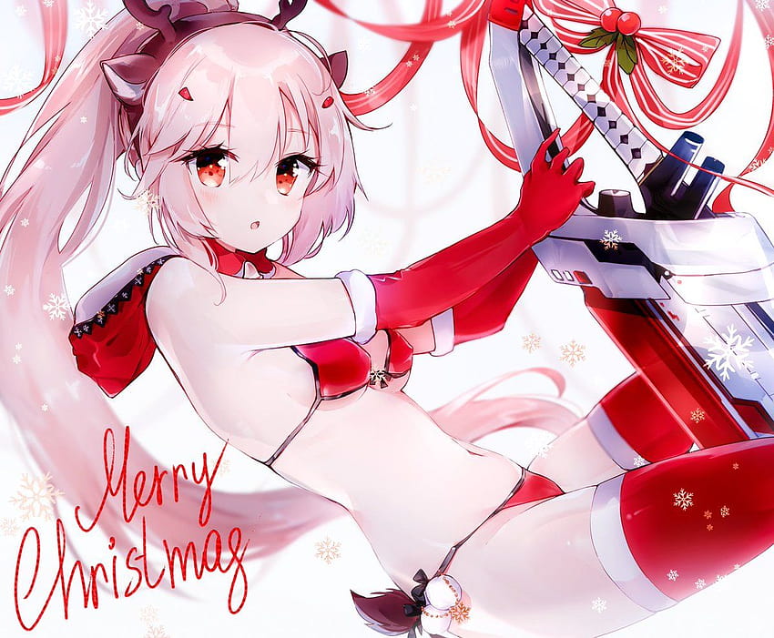 Anime girls with Christmas tree 2K wallpaper download