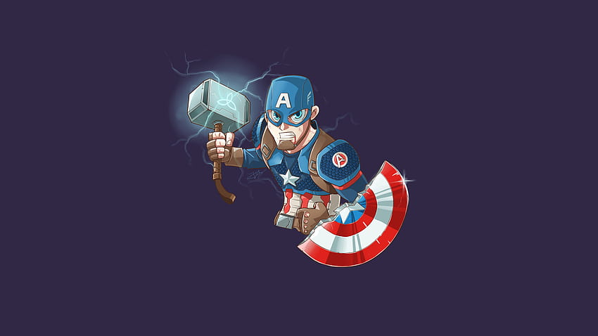 Captain America With Mjolnir Cartoon, captain america drawing HD wallpaper