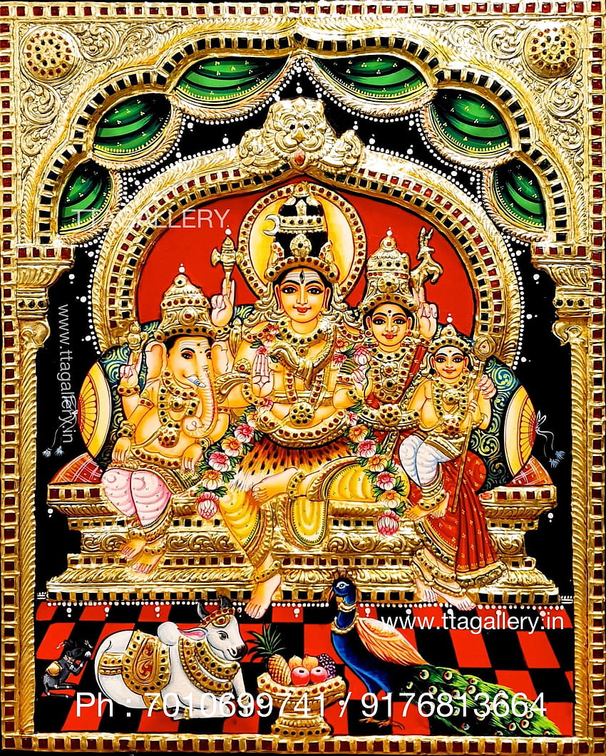 Shiva Family Semi Embossed Tanjore painting HD phone wallpaper