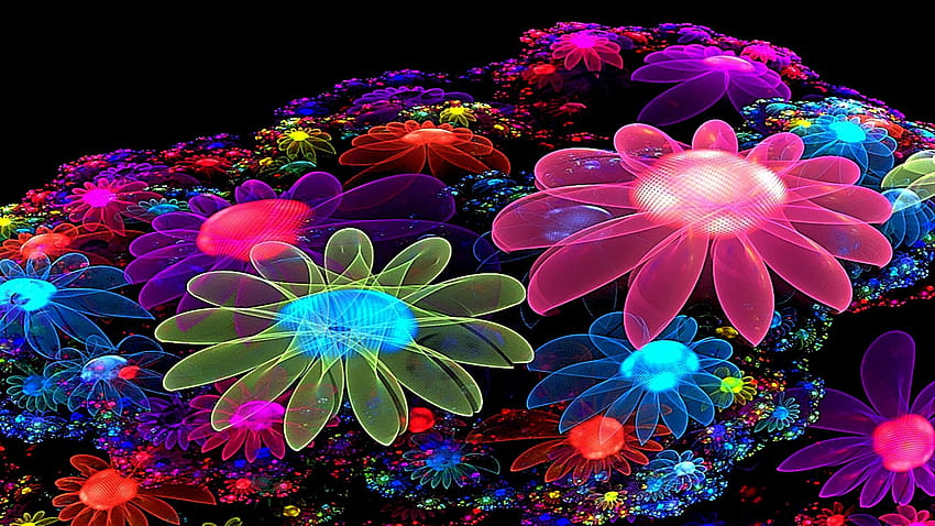 ดอกไม้แห่งชีวิต 1920x1080 ศิลปะดอกไม้เศษส่วนคละสี วอลล์เปเปอร์ HD