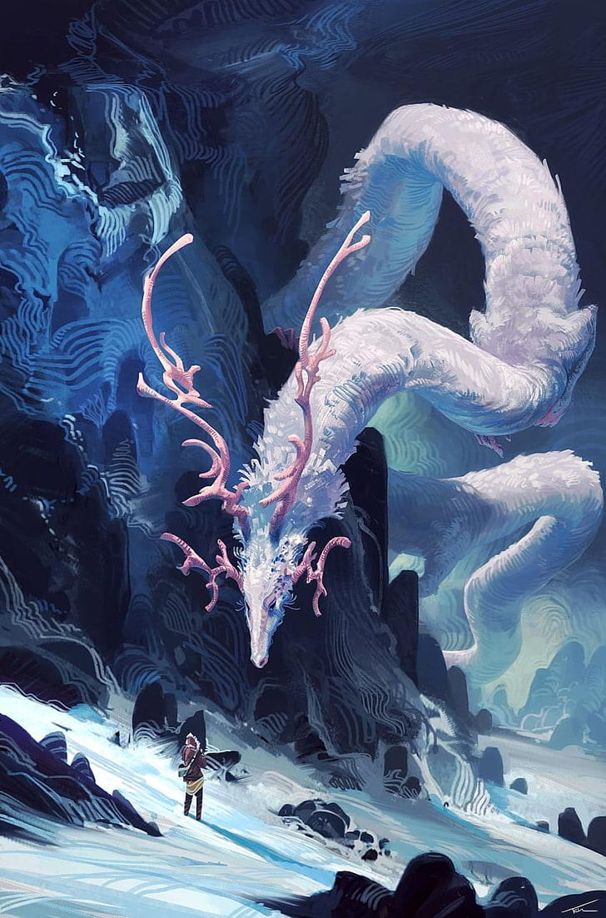 : colorido, dragão, chifres, montanhas, neve, dragão da neve Papel de parede de celular HD