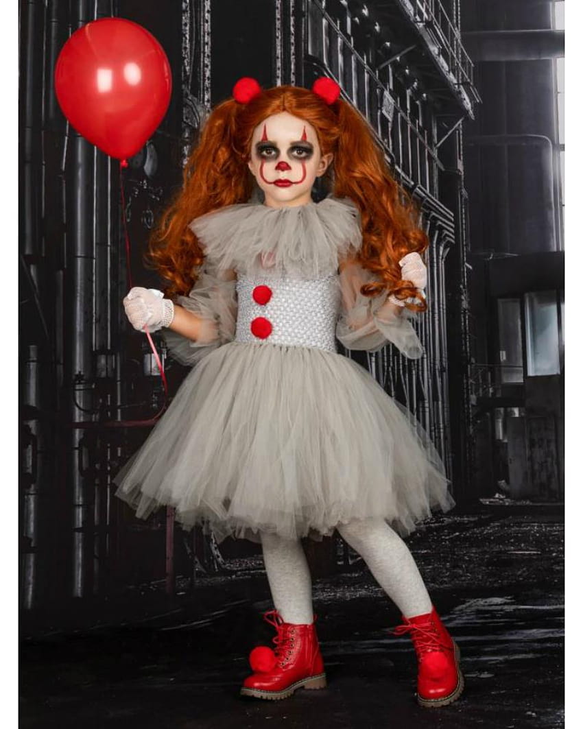 Girls Pennywise Clown Dress Inspired Holiday Costume, Gray, Size: 10Y HD phone wallpaper