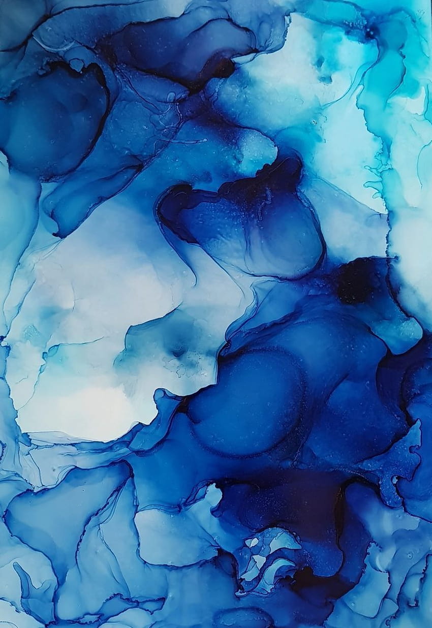Niebieska sztuka abstrakcyjna, tusz alkoholowy Tapeta na telefon HD