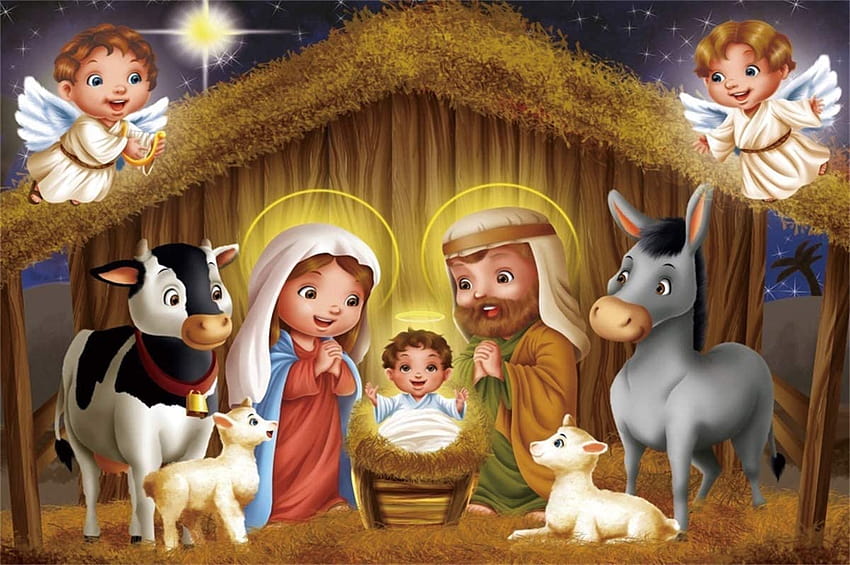 Amazon : YEELE 6x4ft Cartoon Szopka Tło Dzieciątko Jezus w żłobie w Boże Narodzenie wykresy Tła Kościół Portret ślubny Xmas Party Decor Booth Rekwizyty Ditigal : Electronics, baby jesus christmas Tapeta HD