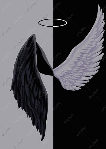 mixture of angel and demon with black wings