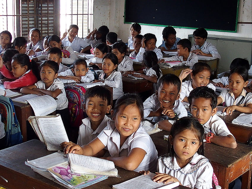 : деца, стая, ученици, Камбоджа, класна стая, дете, момиче, студент, учител, клас, учене, ование, средно училище, Пномпен, частно училище, държавно училище, гимназия, академична институция 3968x2976, ученици HD тапет