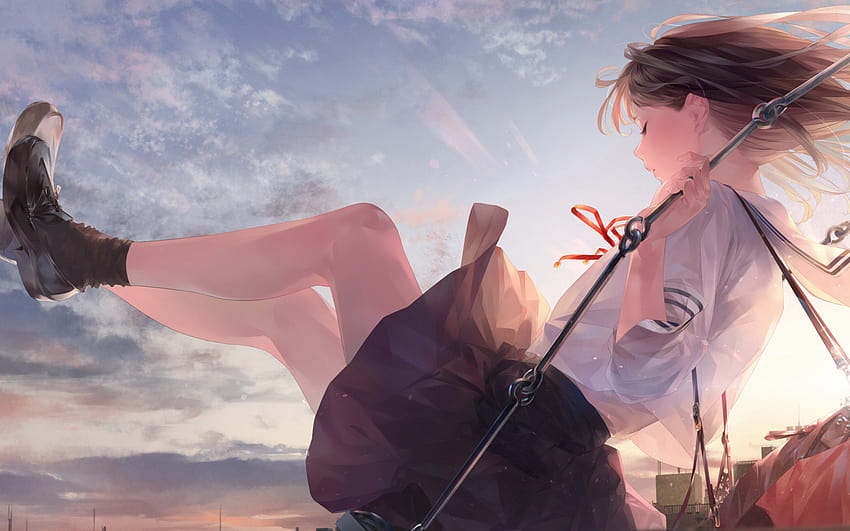 Anime, Girl, Swing &, girl and swing HD wallpaper