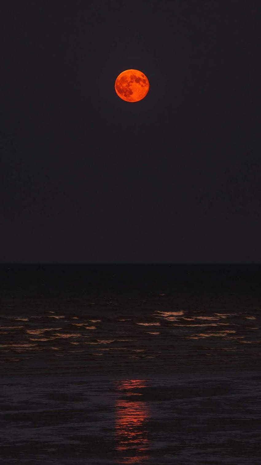 Red moon on the beach, red ocean HD phone wallpaper