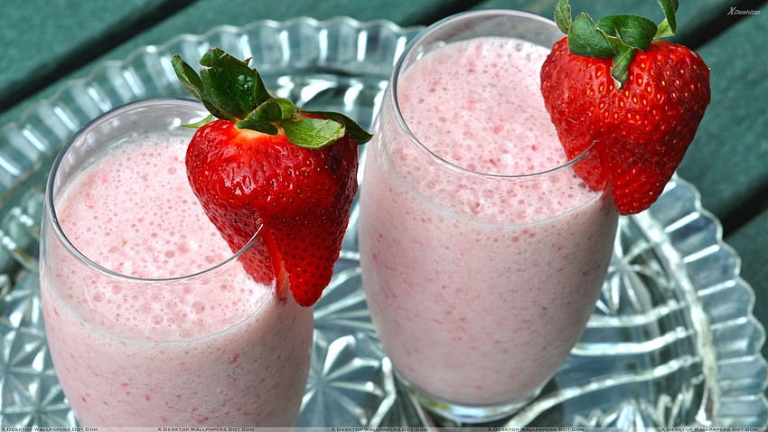 Strawberry On Milk Shake Glasses HD wallpaper
