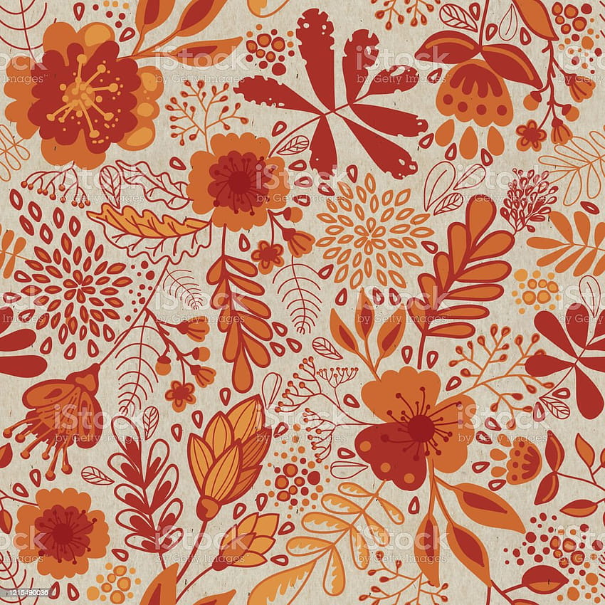 Botanical Seamless Retro Pattern Vintage Floral Orange Flowers Stock Illustration, retro floral wallpaper ponsel HD