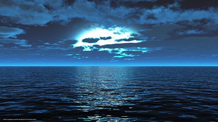 Morze nocą Pełny ekran Mobilny Podwójny, ciemnoniebieski widok Tapeta HD