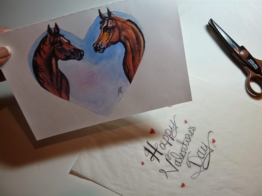 Machen Sie es einfach zu basteln: Ausdruckbare Valentinstagskarte für Pferdeliebhaber HD-Hintergrundbild