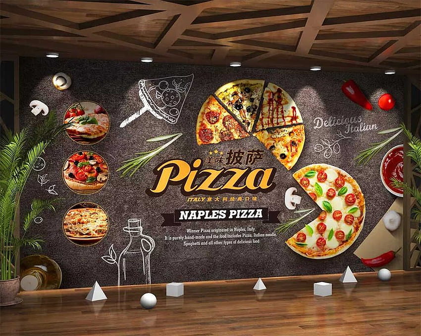 Beibehang mural gastronomique dessin animé pizza restauration rapide restaurant arrière-plans mur restaurant cuisine décoration 3d Fond d'écran HD