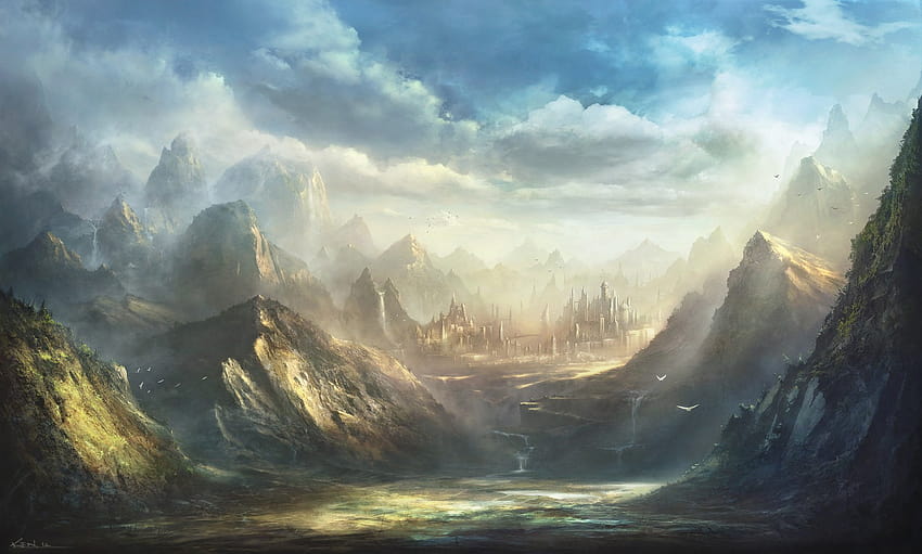 fantasy art, Mountains, Fantasy city, Castle, Plateau / and Mobile Backgrounds, plateaus HD wallpaper