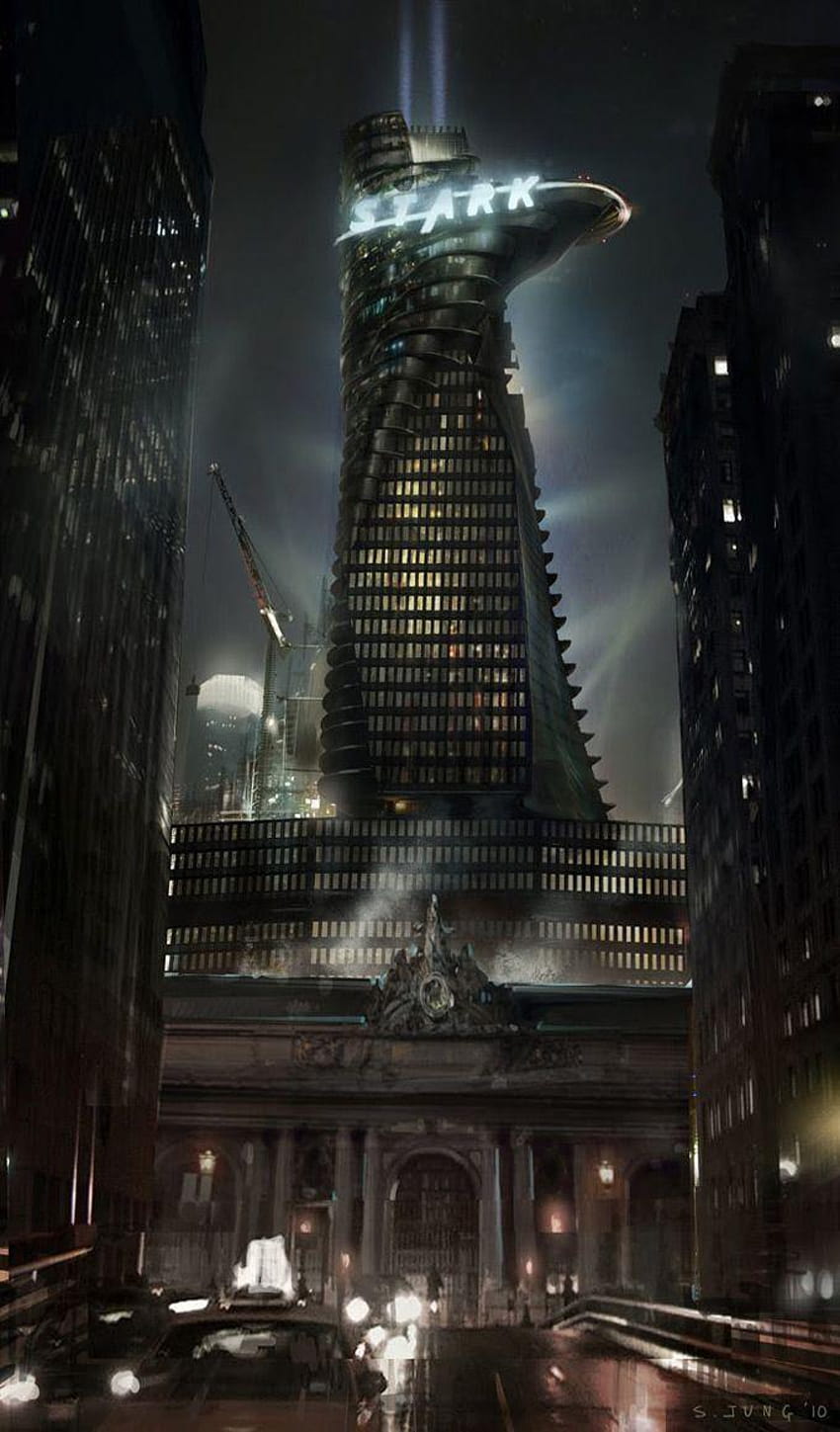 Arte conceptual de Los Vengadores por Steve Jung, torre rígida fondo de pantalla del teléfono