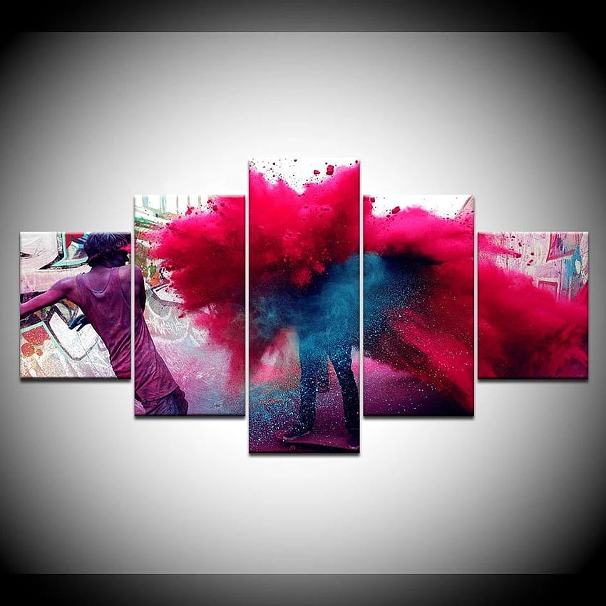 Leinwandgemälde, Holi-Farben-Festival-GIFs, 5-teilig, Wandkunst, Malerei, modulares Poster, Druck für Wohnzimmer, Heimdekoration HD-Handy-Hintergrundbild