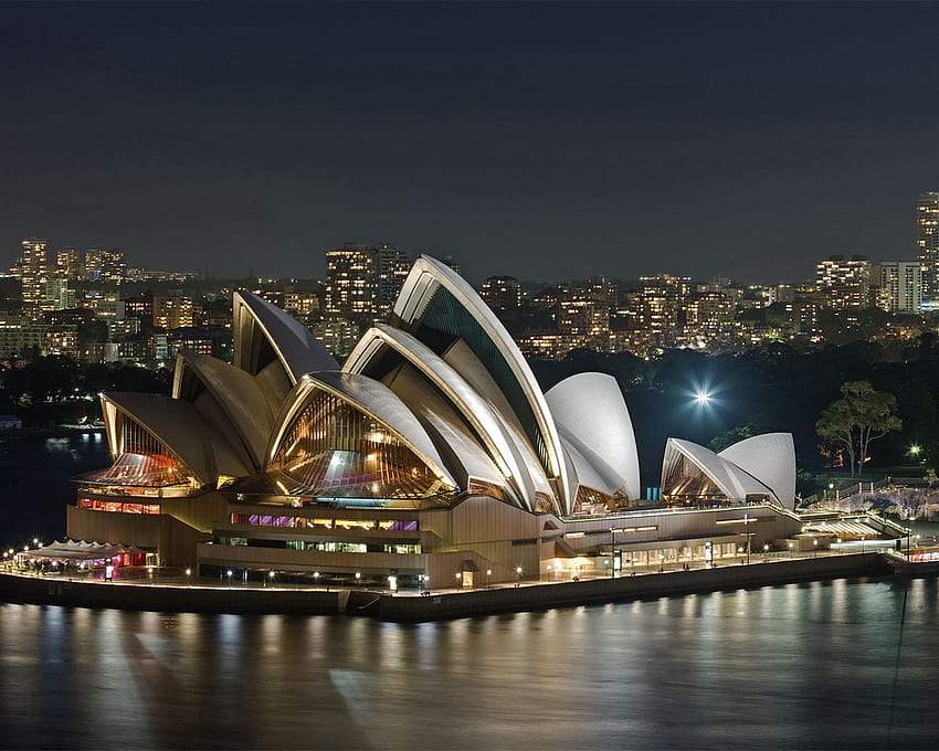 1280x1024 オーストラリア, 夜, オペラ, 劇場, 川, ランドマーク 標準 5:4 背景 高画質の壁紙