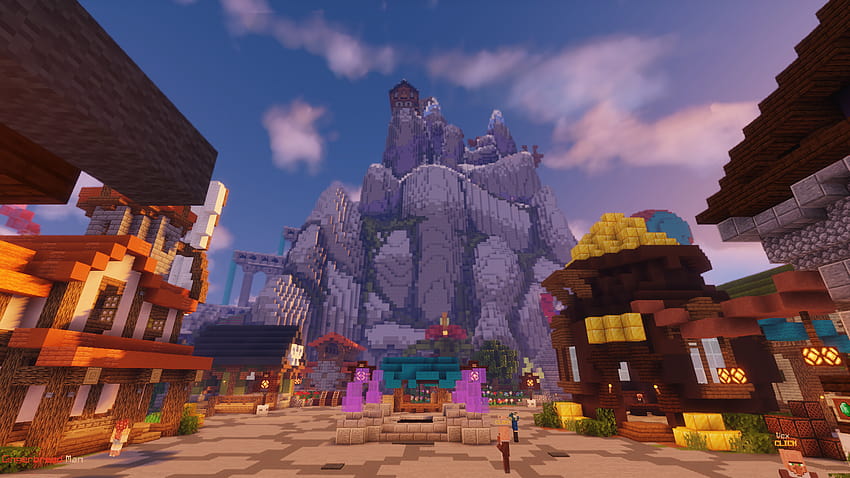 The Hypixel Hub with shaders, sky block HD wallpaper