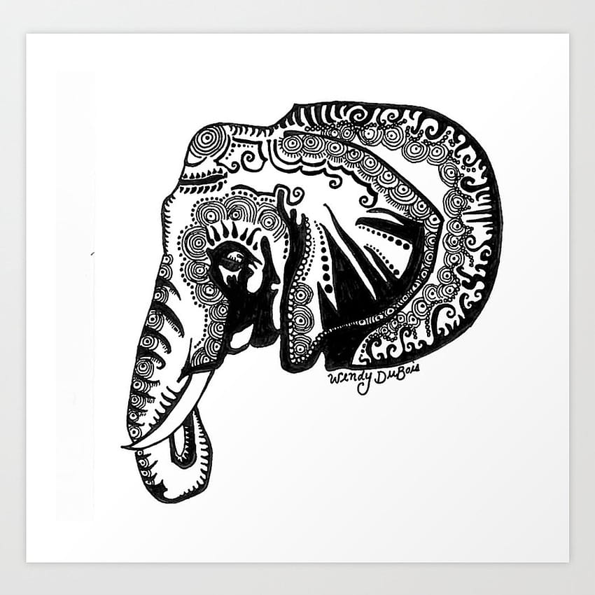 Elephant Zentangle Art Print ช้างเซนแทงเกิล วอลล์เปเปอร์โทรศัพท์ HD
