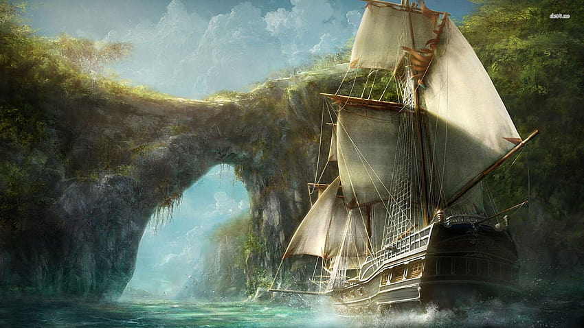 Framed Print Pirate Ship Sailing the High Seas to Treasure Island Art, pirate treasure HD wallpaper