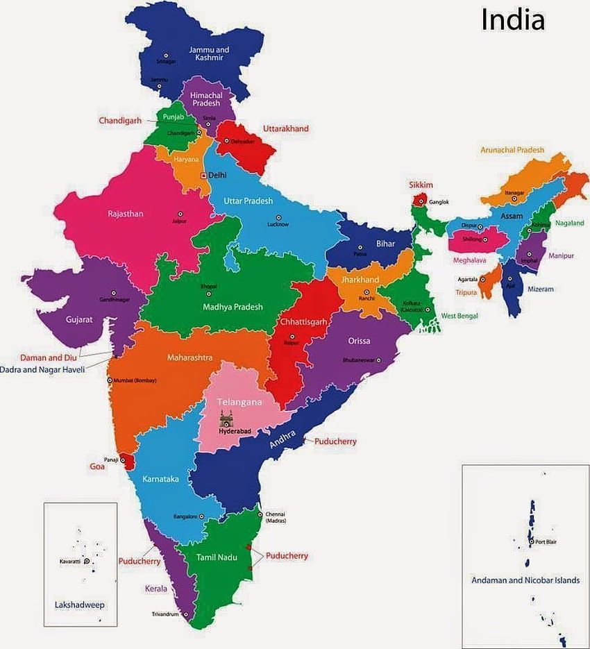 Carte de l'Inde, carte politique de l'Inde Fond d'écran de téléphone HD
