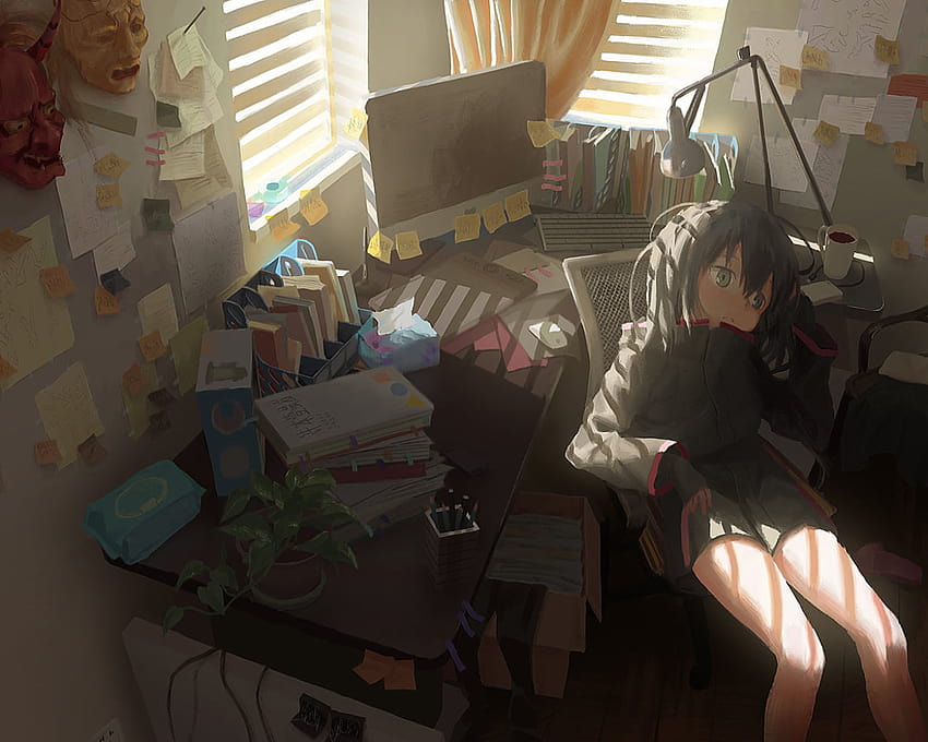 Anime Girls, Anime: Gamers!, Room, Interior, Seating, Desk • For You, anime room pc HD 월페이퍼