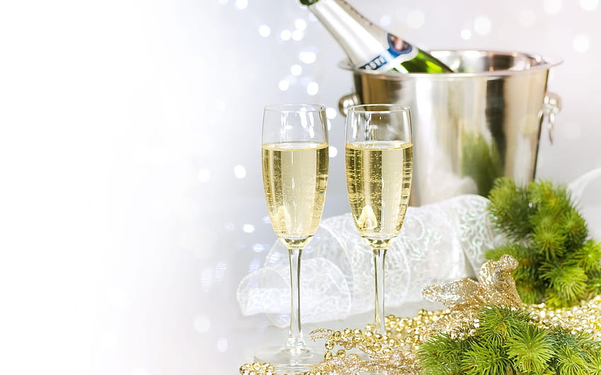Champagner, Neujahr, Weihnachten, Sektgläser, Dekorationen, Weihnachtsbaum mit einer Auflösung von 2880x1800. Hochwertiger Neujahrschampagner HD-Hintergrundbild