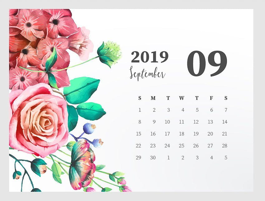 Lindo calendário de setembro de 2019 para impressão, calendário papel de parede HD