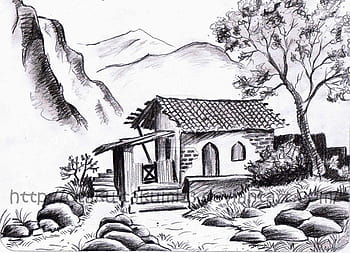 How To Draw Easy Pencil Sketch Village Scenery Step By Step  Ridrup Drawing   Easy drawings Village drawing Pencil sketch drawing