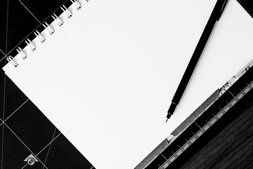503309 black and white, blank, notebook, notepad, paper, pen, writing, white blank HD wallpaper