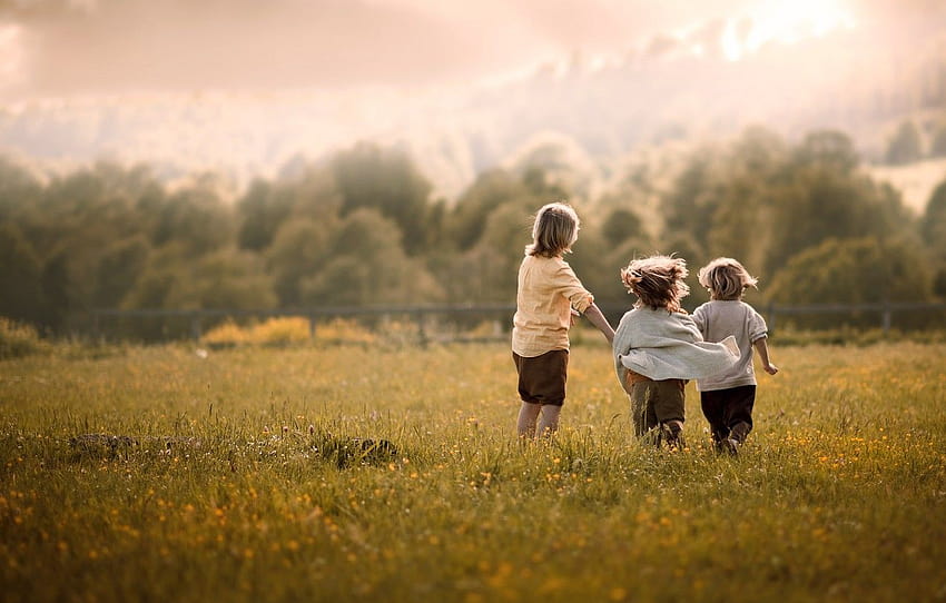 Field, summer, clouds, nature, children, childhood, mood, boy, village ...