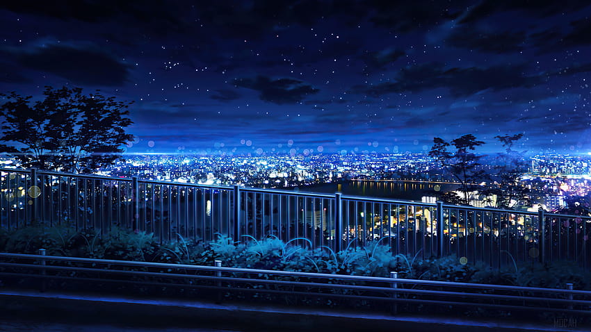 341835 Noc, niebo, miasto, anime, krajy, miasto nocą anime Tapeta HD