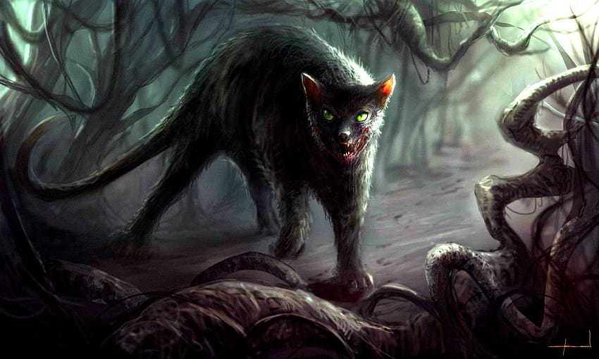 dark Creepy with tags: Creepy, Cat, Forest, Halloween, Scary, Zombie, Evil, Spooky, Horror, Full screen, halloween evil HD wallpaper