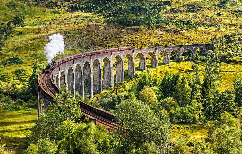 O motor, Escócia, Trem, Viaduto, 1901, Glenfinnan, mobile glenfinnan viaduct papel de parede HD