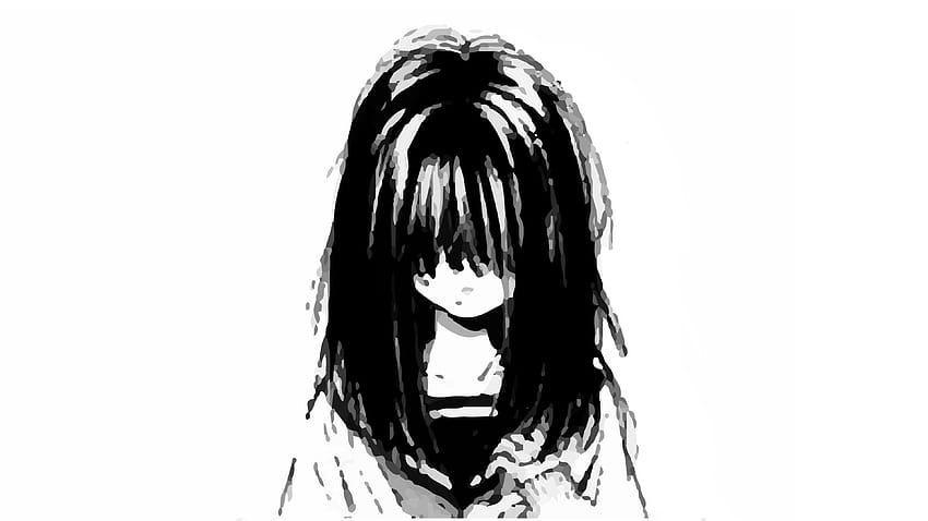Sad Anime Girl Black and White, anime girl triste mal papel de