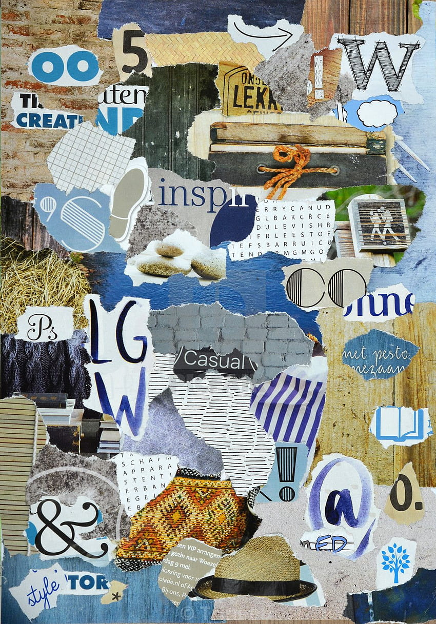 Modern retro vintage blue wooden collage moodboard. For backgrounds, blue collage HD phone wallpaper