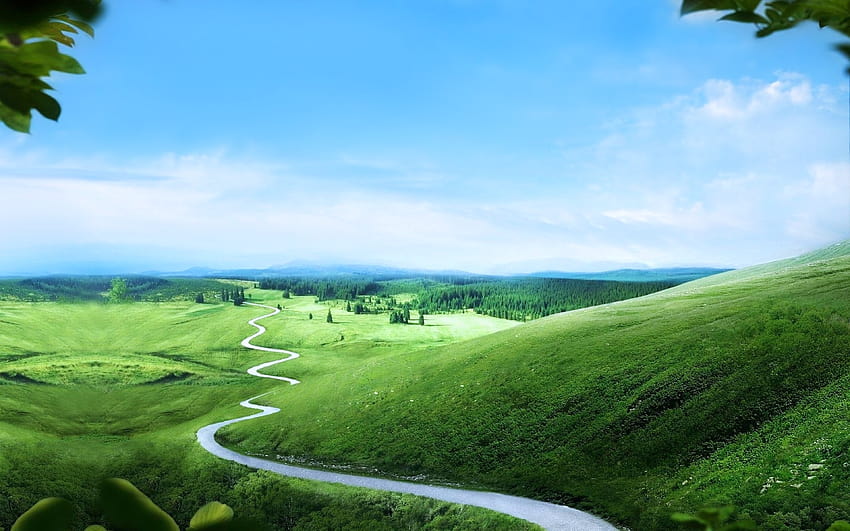 緑, 風景, 丘, 道路, 長い, 道, 道,​​ 木, 自然, 地球, 空, 雲 / そしてモバイルの背景, 長い道のり 高画質の壁紙