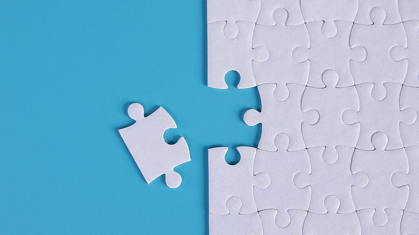 blue puzzle fragments jigsaw white, jigsaw puzzle HD wallpaper