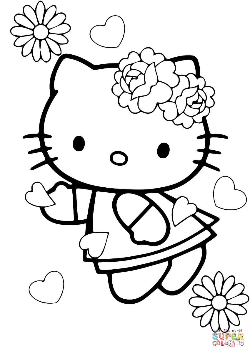 Страница за оцветяване Hello Kitty за Свети Валентин HD тапет за телефон