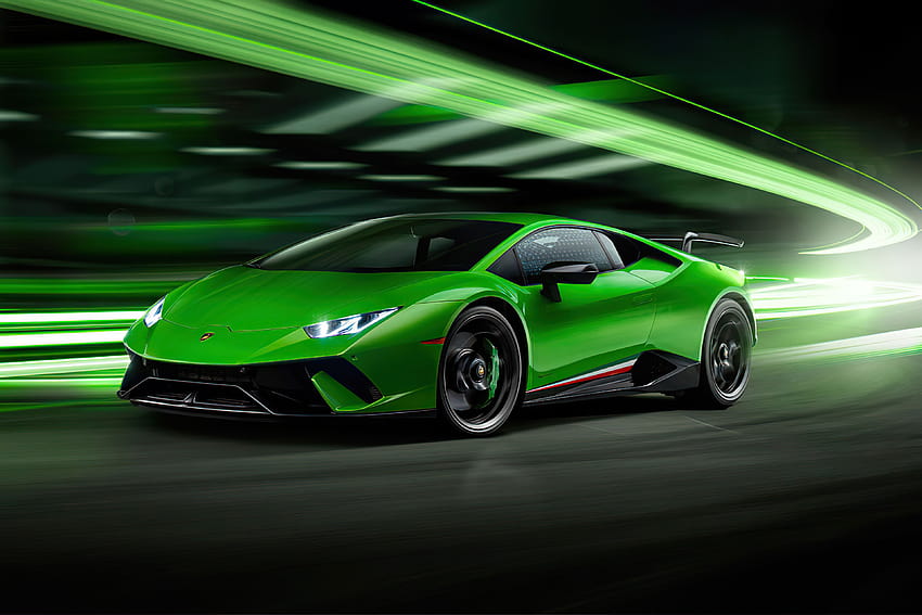 2020 Zielony Lamborghini Huracan Performante , Samochody, tła i, zielony samochód lamborghini Tapeta HD