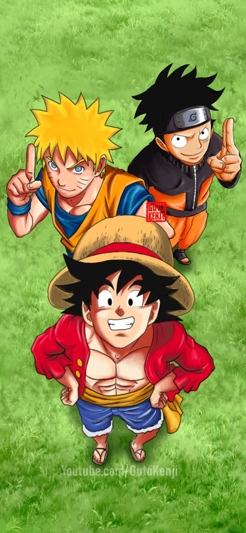 Goku Naruto Luffy mashup, който направих, goku с luffy и naruto HD тапет за телефон